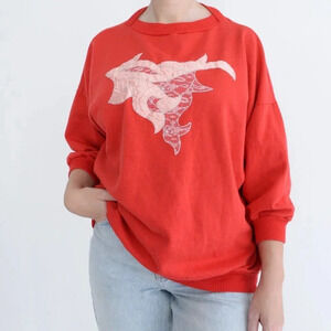 Vintage Red w/ Pink Design Made  in U.S.A. Crewneck Sweater L